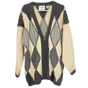 Vintage 90s Grannycore Cardigan Sweater Tunic Womens Size Medium Oversized Cream